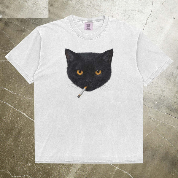 Camiseta Classica Black Cat Smoking Vida Noturna